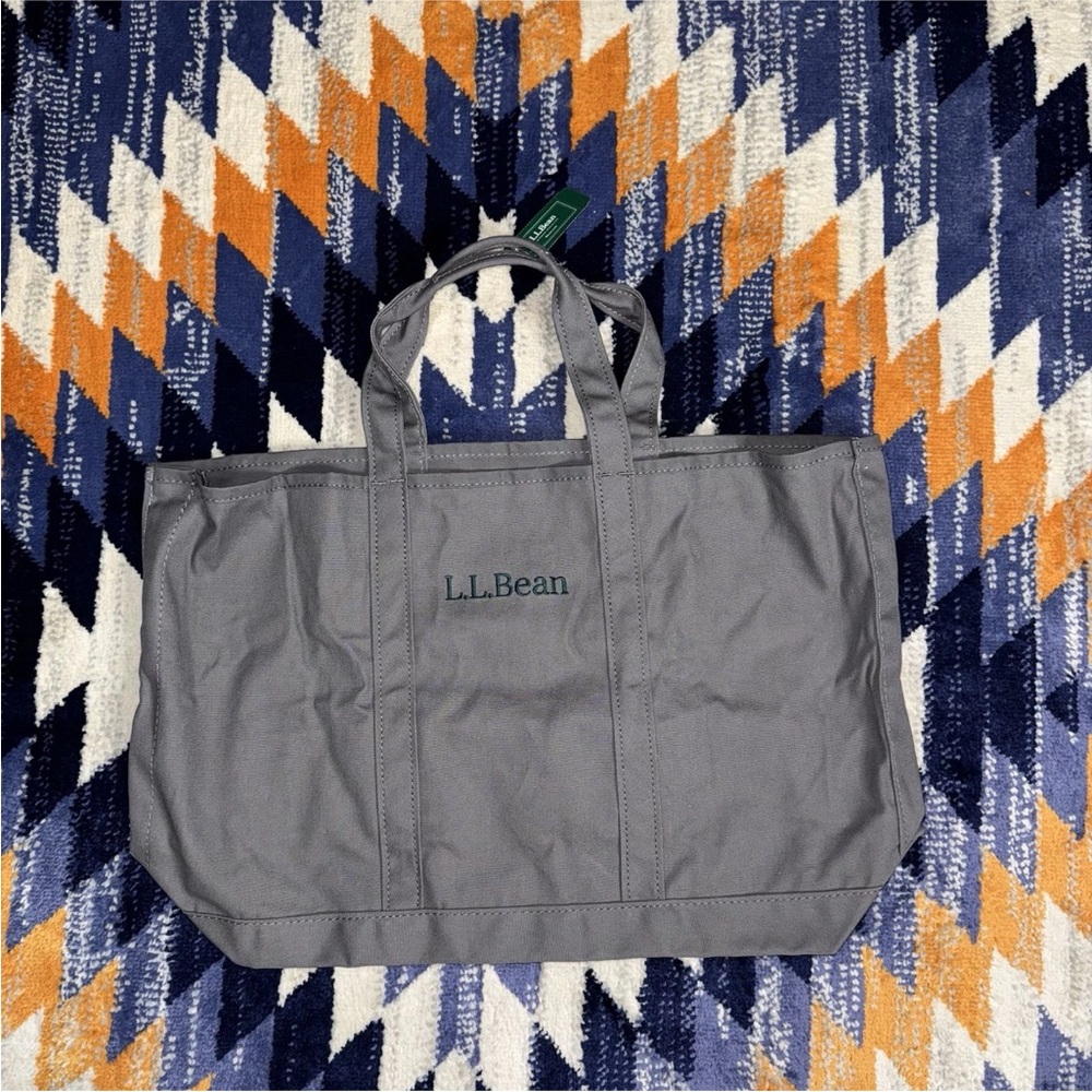 LL Bean Grocery Tote Bag Cotton Grey Japan Exclusive New NWT Platinum - Picture 3 of 7